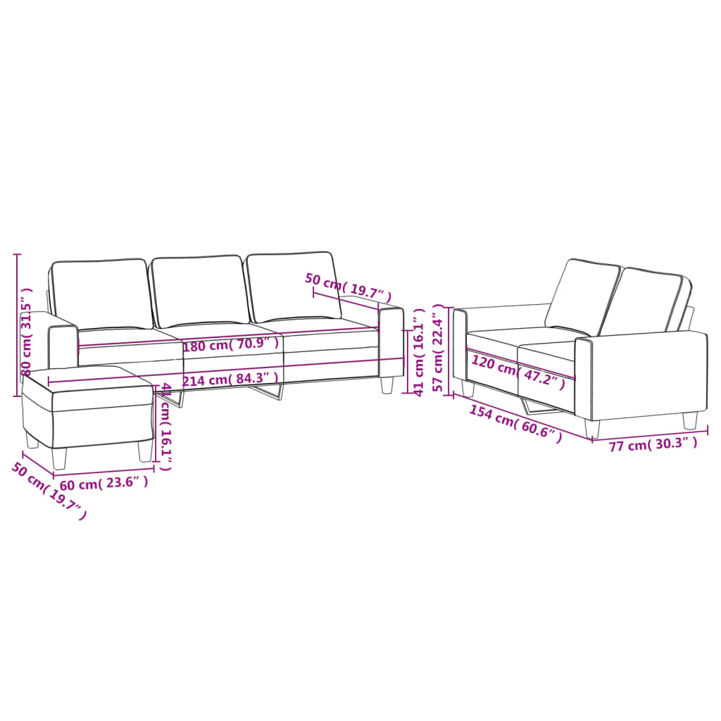 3-dijelni set sofa crni od tkanine