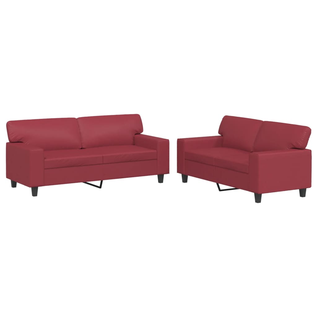 2-dijelni set sofa crvena boja vina od umjetne kože
