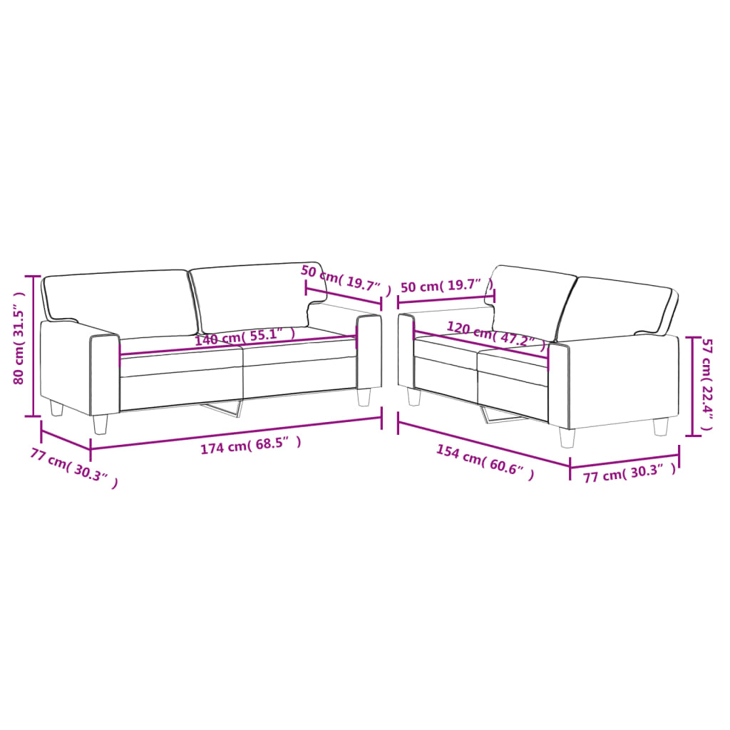 2-dijelni set sofa boja cappuccina od umjetne kože