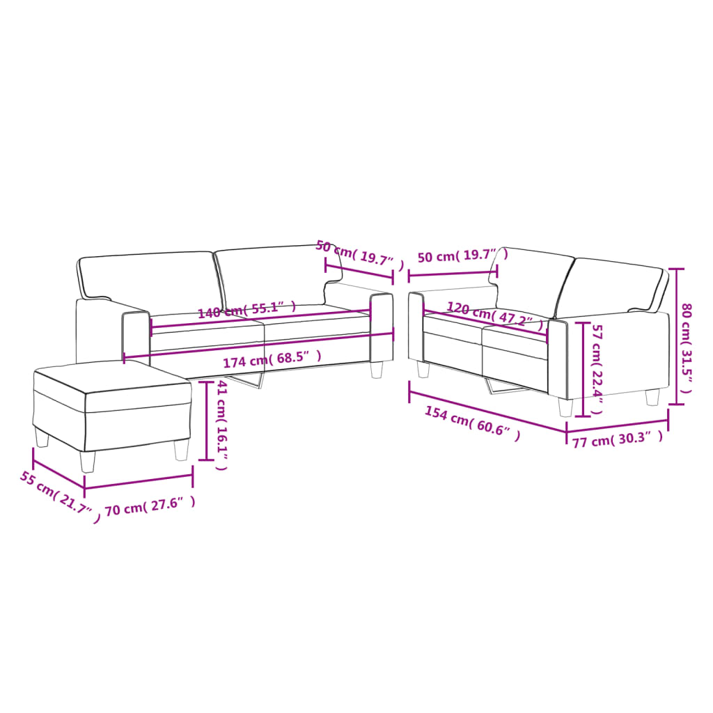 3-dijelni set sofa krem od umjetne kože