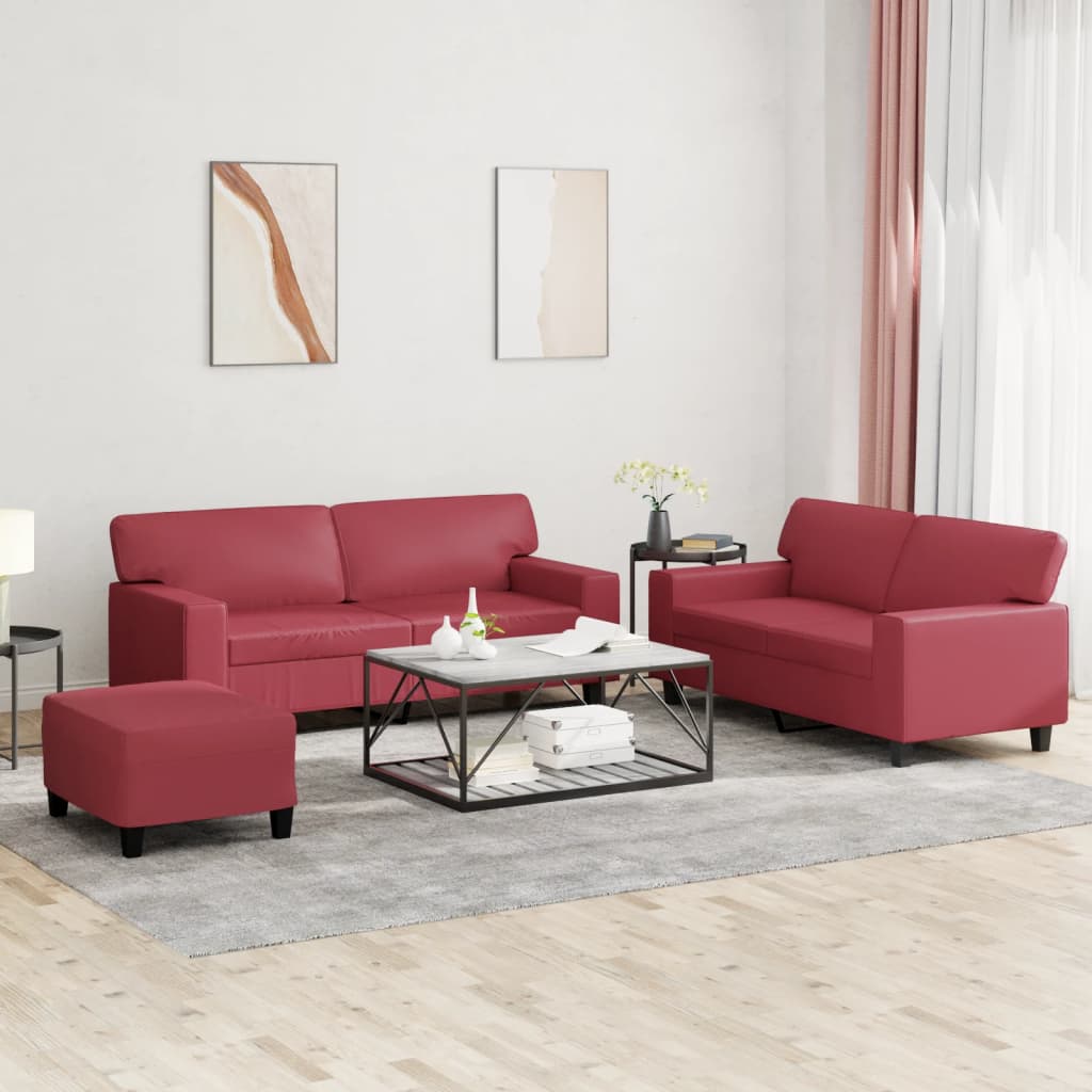 3-dijelna sofa garnitura vino crvena umjetna koža
