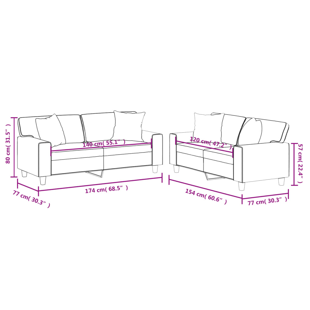 2-dijelni set sofa s jastucima crni od umjetne kože