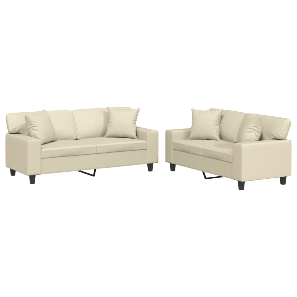 2-dijelni set sofa s jastucima krem od umjetne kože