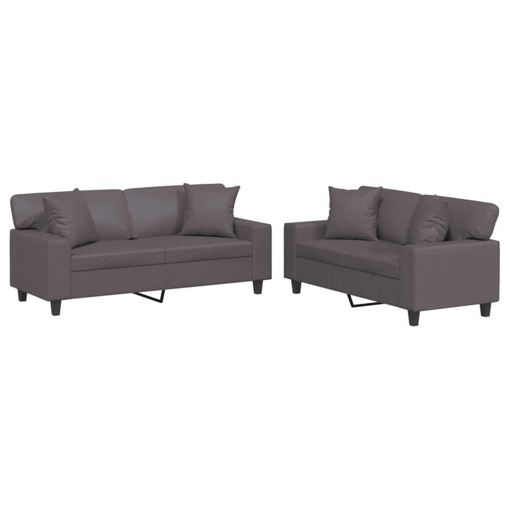 2-dijelni set sofa s jastucima sivi od umjetne kože