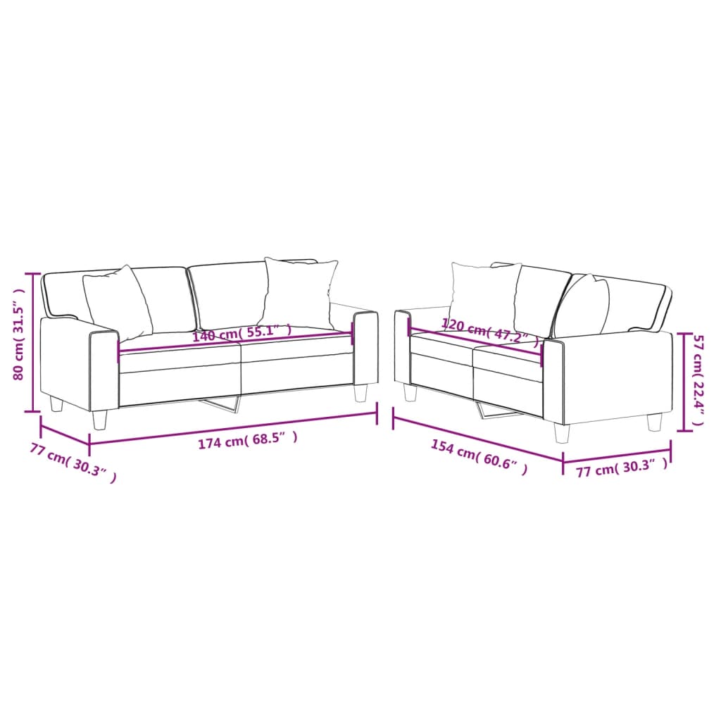 2-dijelni set sofa s jastucima sivi od umjetne kože