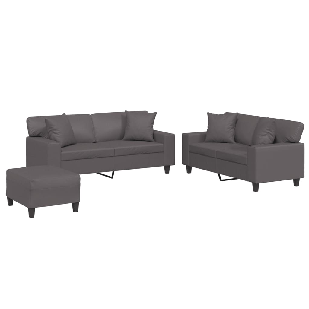 3-dijelni set sofa s jastucima sivi od umjetne kože