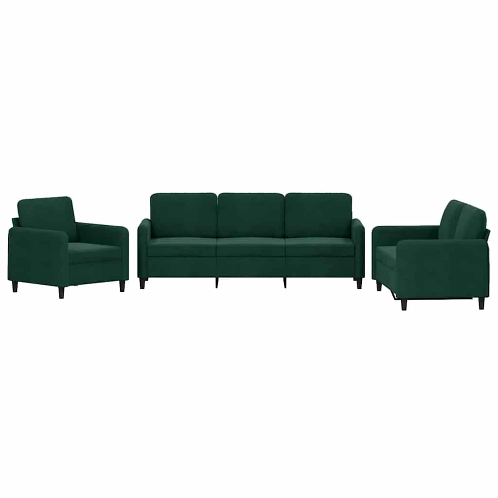 3-dijelni set sofa tamnozeleni baršunasti