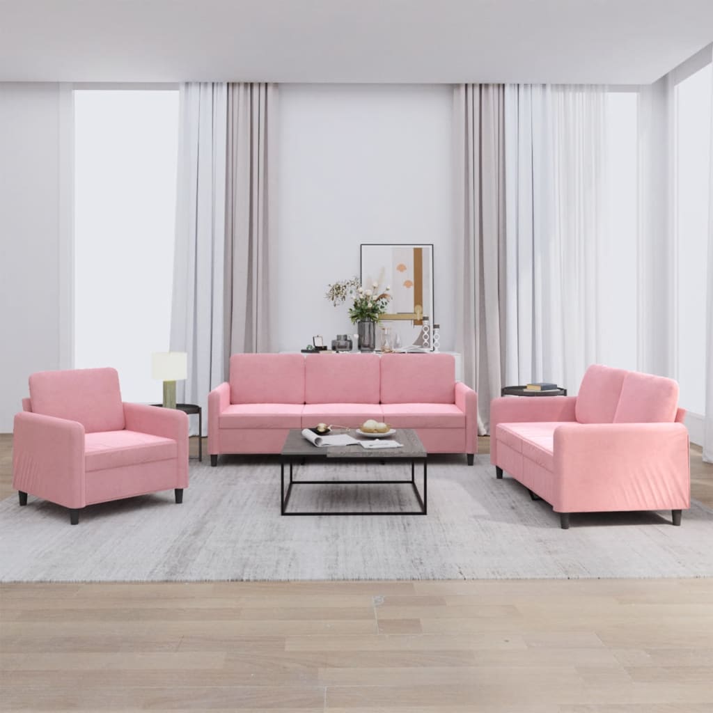 3-dijelni set sofa ružičasti baršunasti
