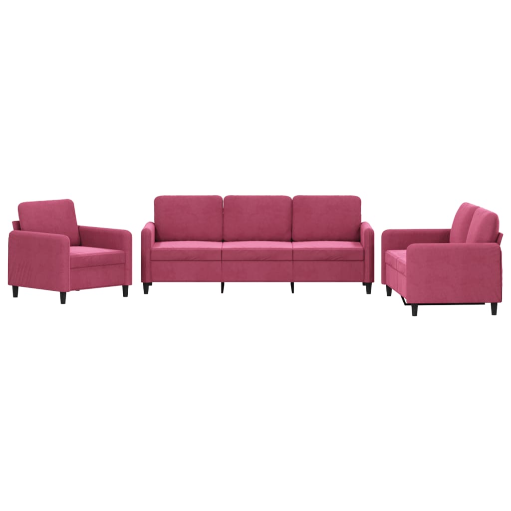 3-dijelni set sofa crvena boja vina baršunasti