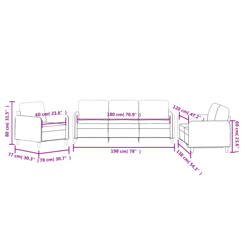 3-dijelni set sofa crni baršunasti