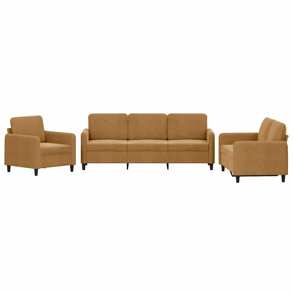 3-dijelni set sofa smeđi baršunasti