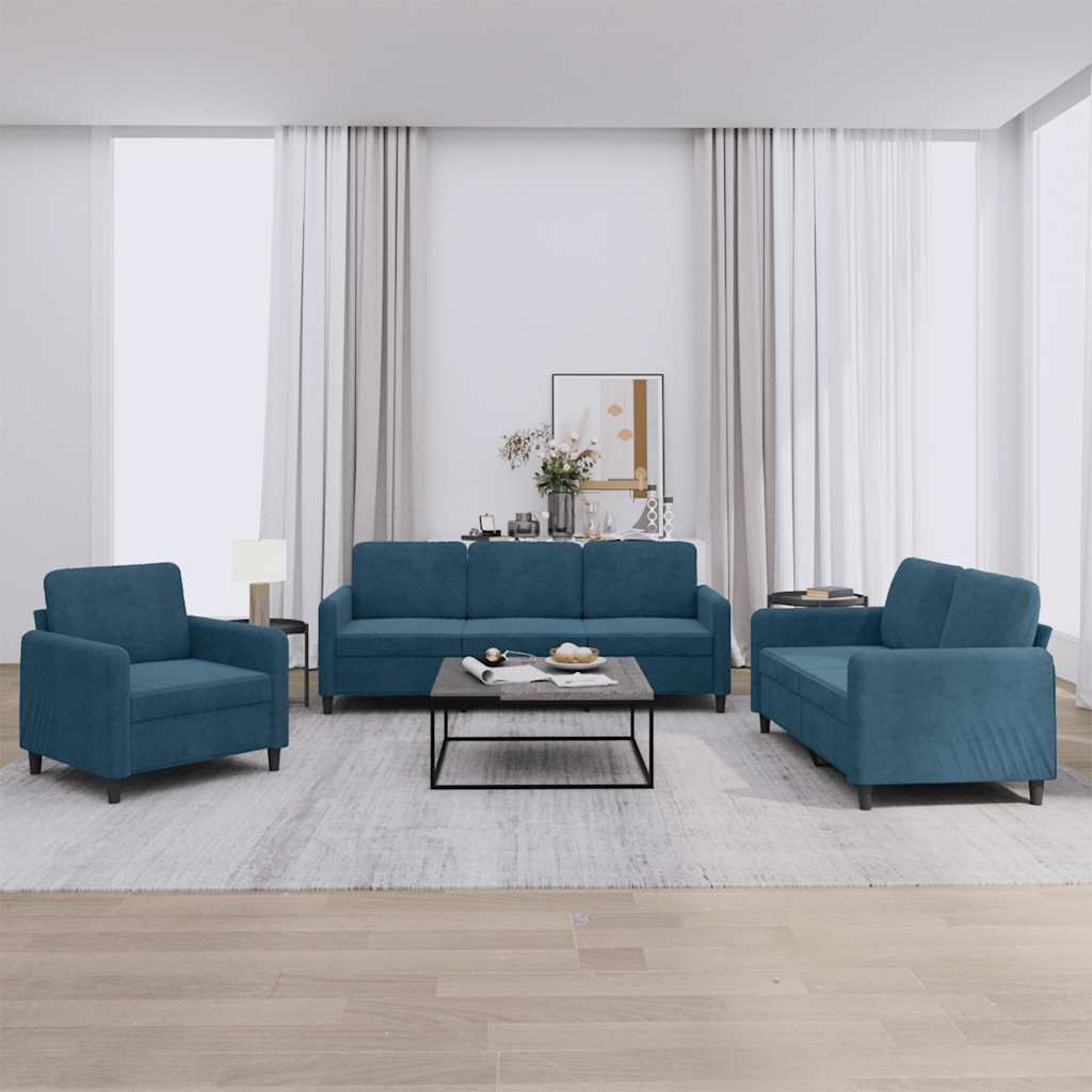 3-dijelni set sofa plavi baršunasti