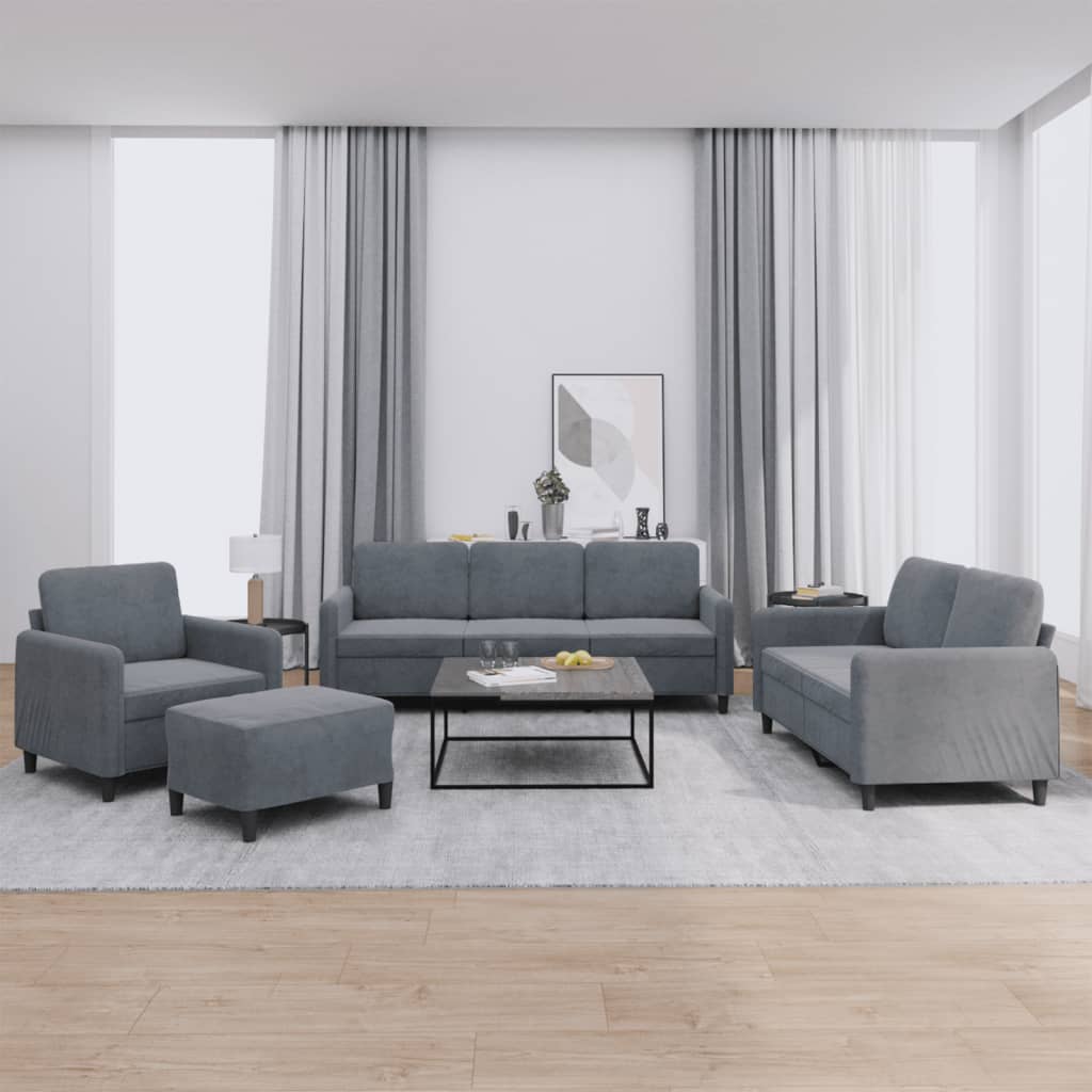 4-dijelni set sofa tamnosivi baršunasti