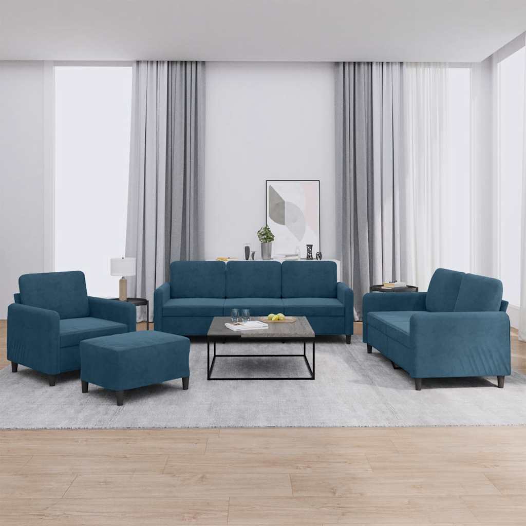 4-dijelna sofa garnitura plavi baršun