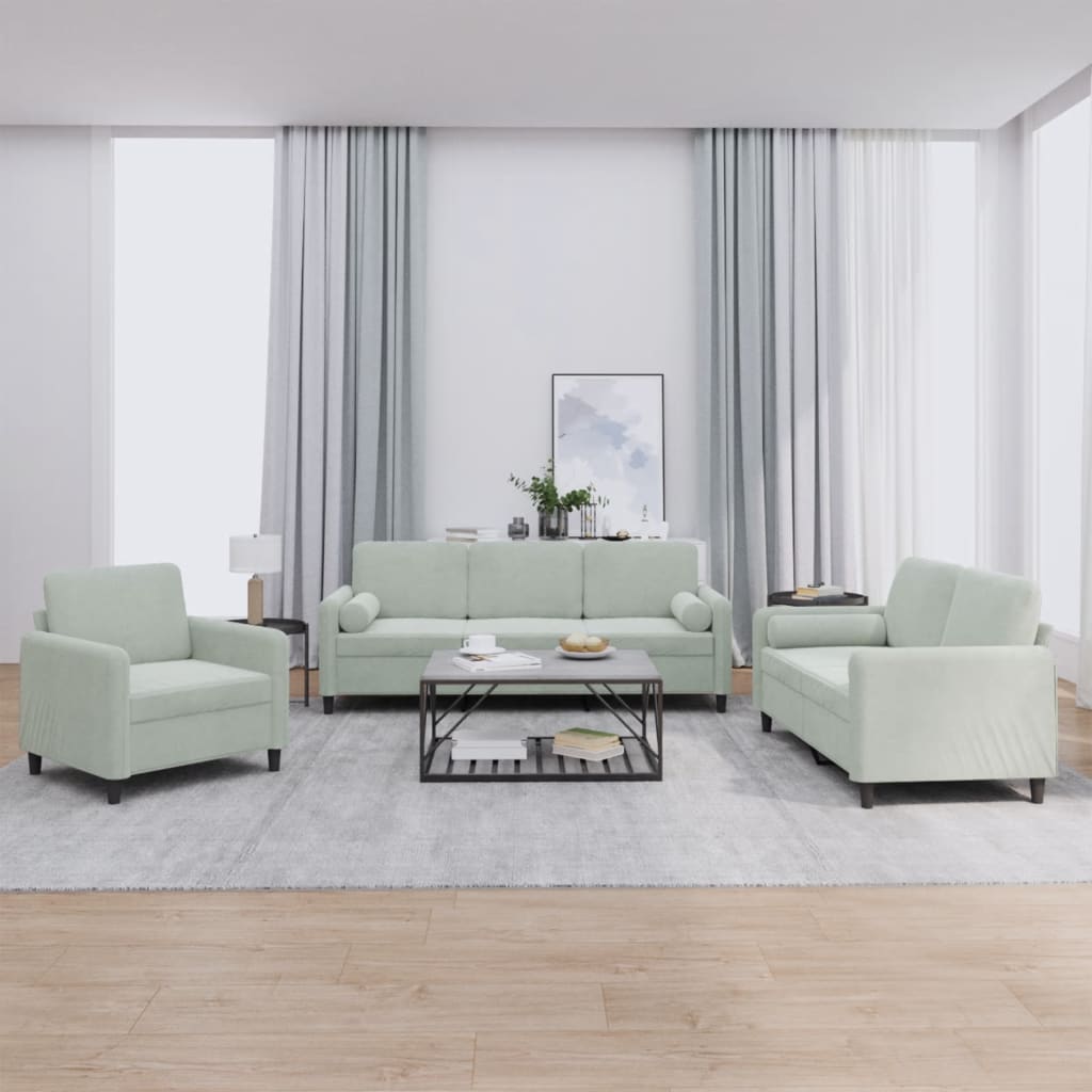 3-dijelni set sofa s jastucima svjetlosivi baršunasti