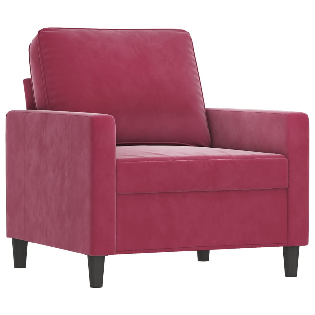 3-dijelni set sofa s jastucima crvena boja vina baršunasti