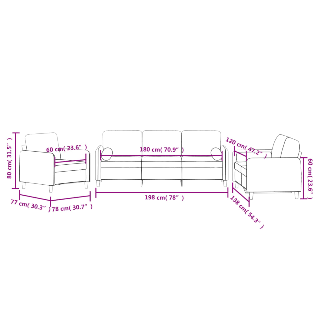 3-dijelni set sofa s jastucima crvena boja vina baršunasti