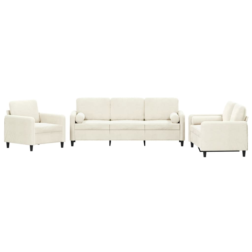 3-dijelni set sofa s jastucima krem baršunasti