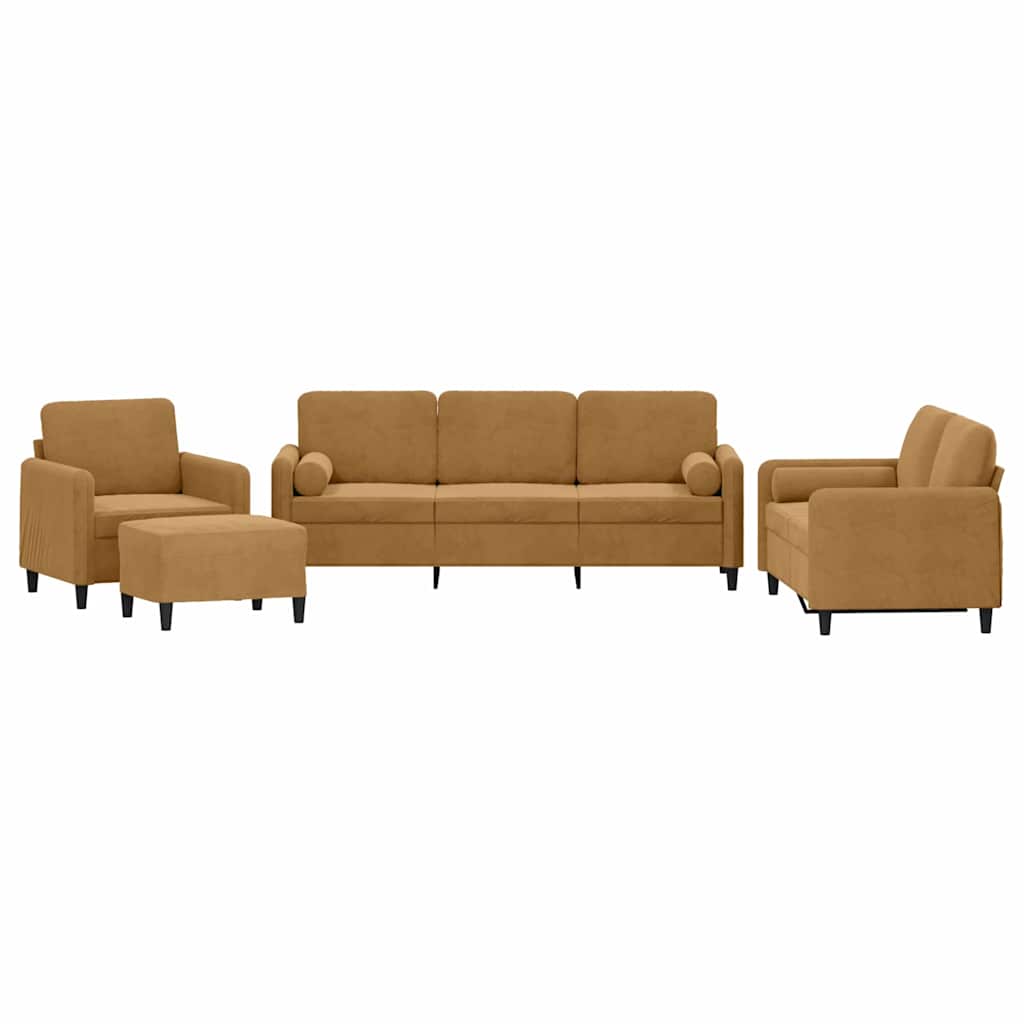 4-dijelni set sofa s jastucima smeđi baršunasti