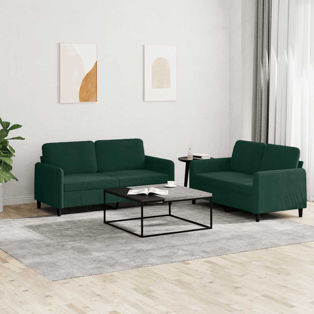 2-dijelni set sofa tamnozeleni baršunasti