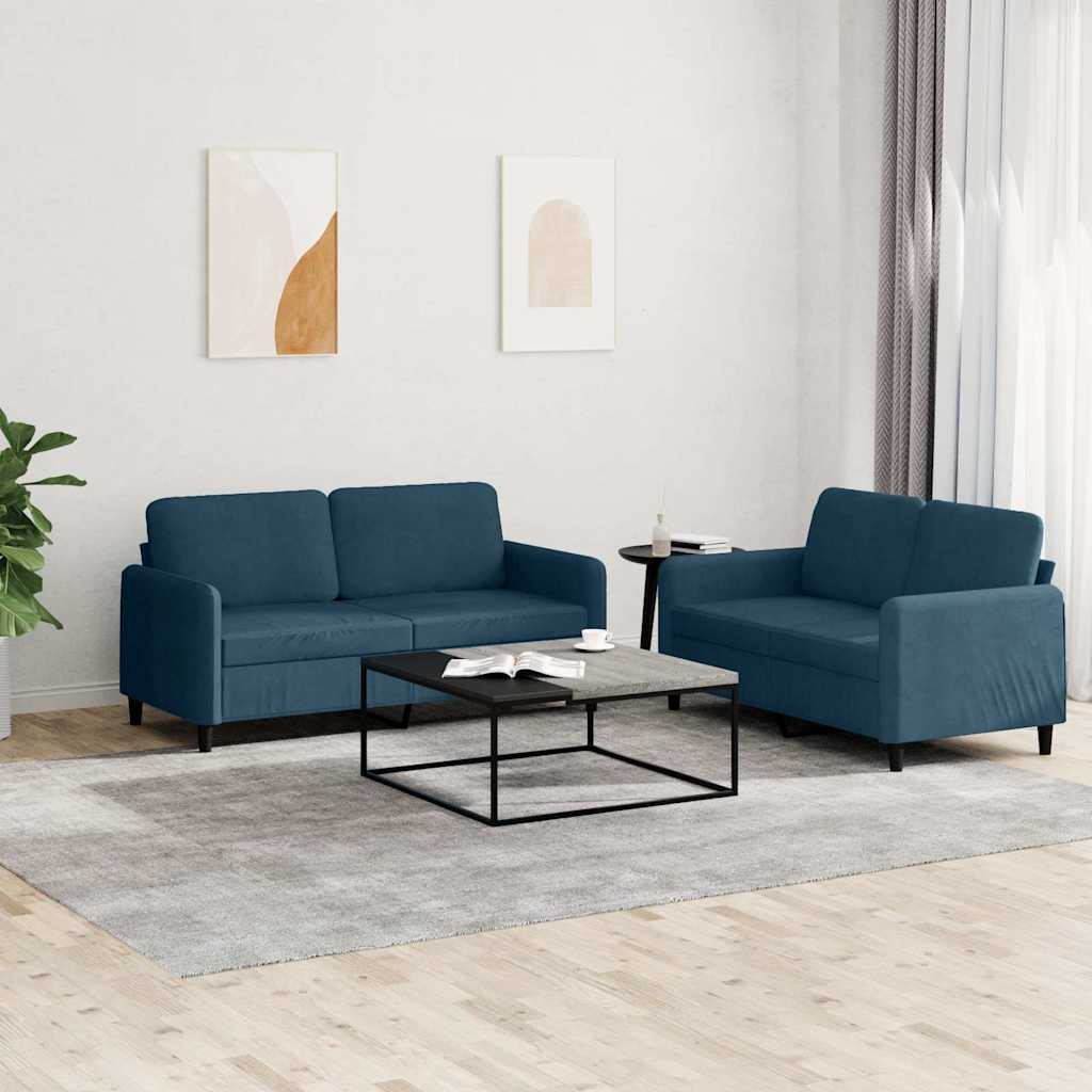 2-dijelni set sofa plavi baršunasti