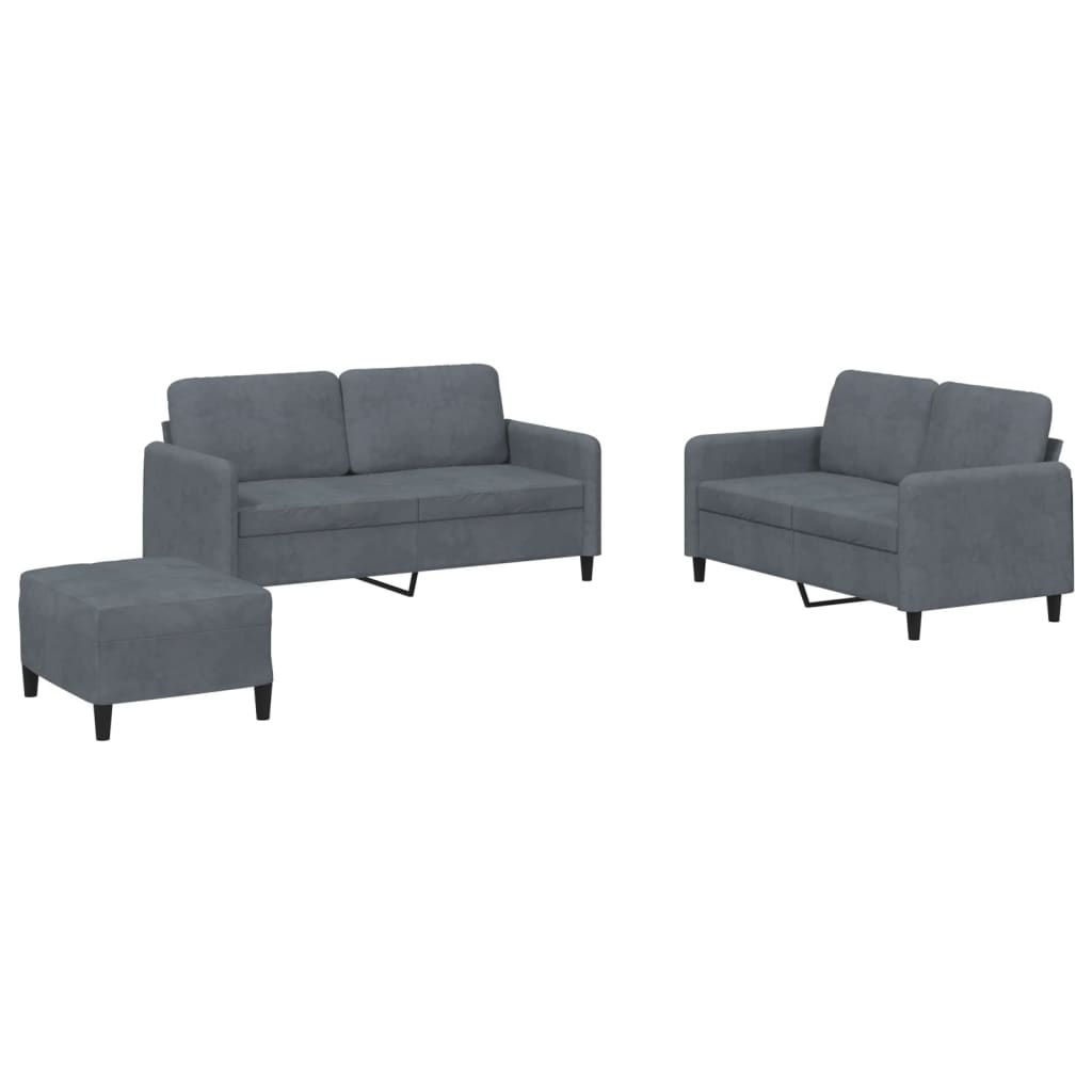 3-dijelni set sofa tamnosivi baršunasti