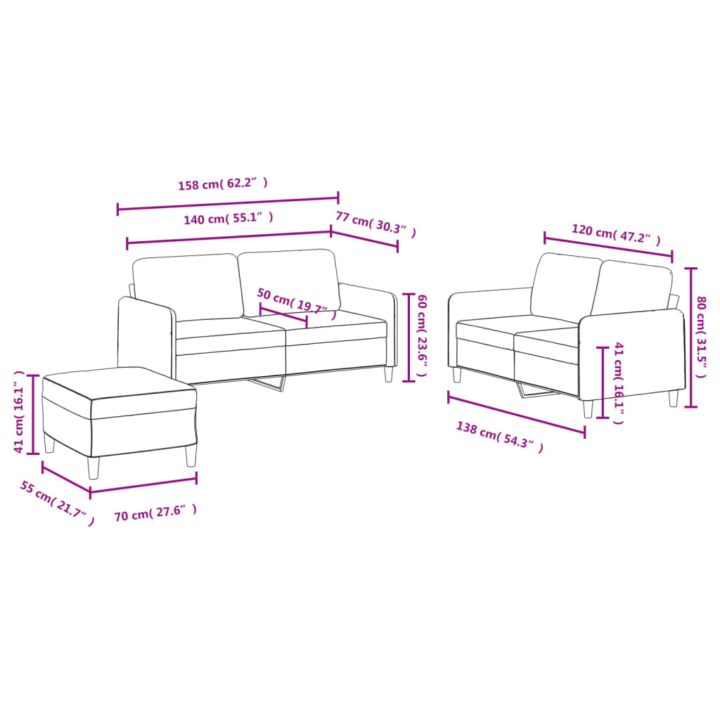3-dijelni set sofa tamnosivi baršunasti