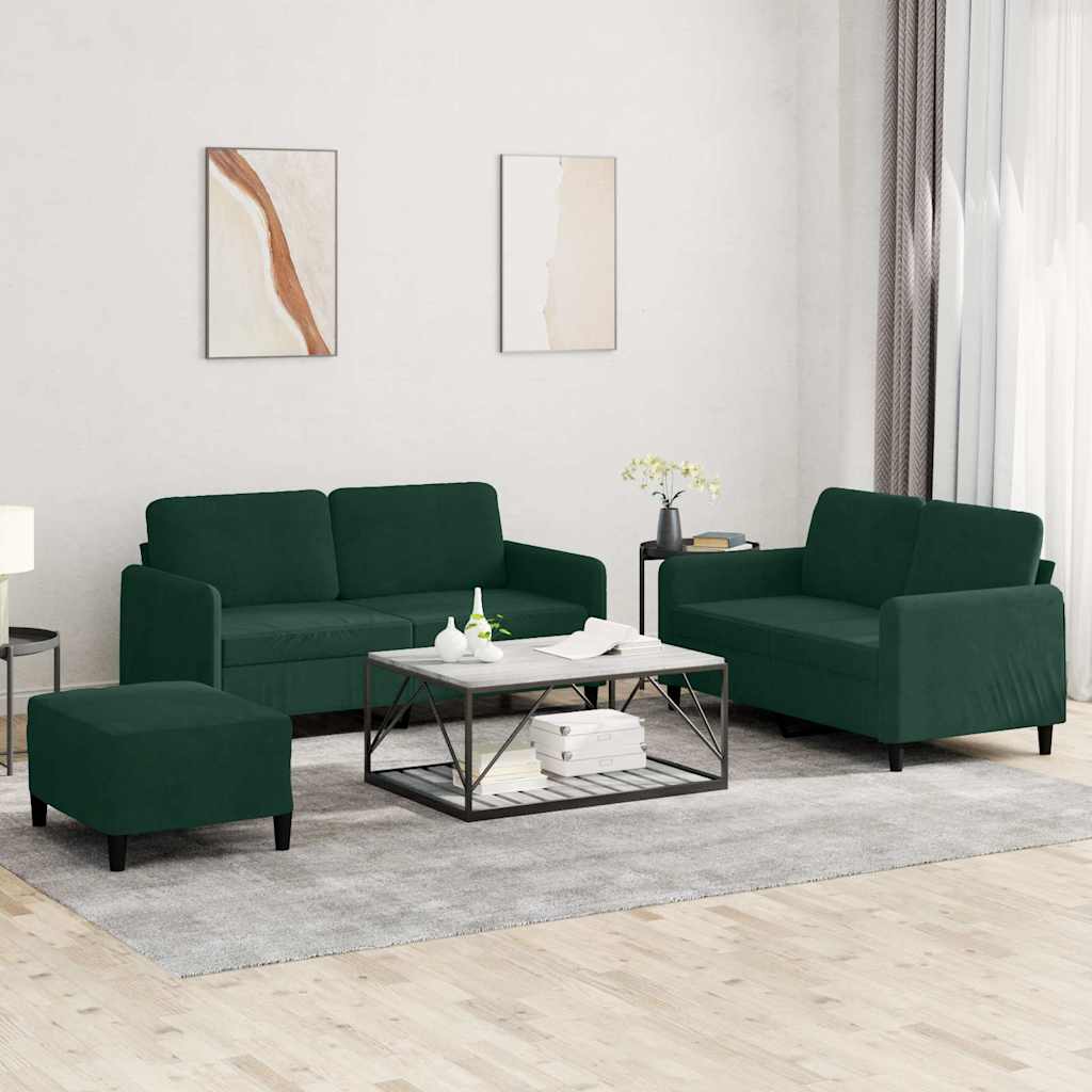 3-dijelni set sofa tamnozeleni baršunasti