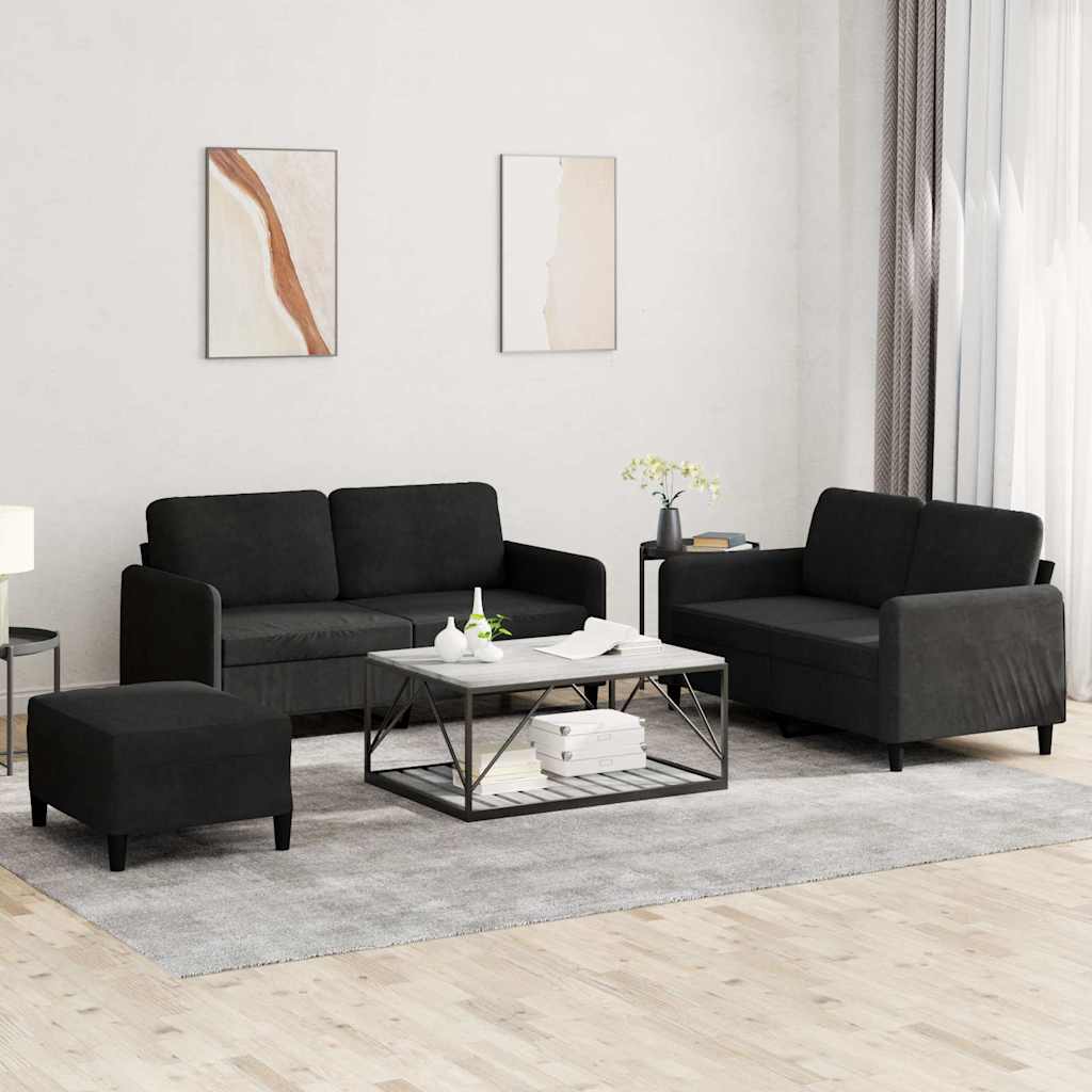 3-dijelni set sofa crni baršunasti