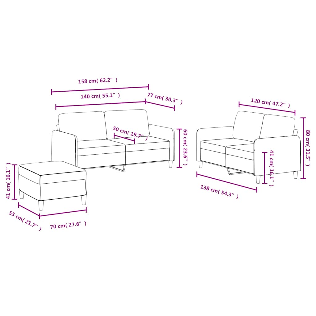 3-dijelni set sofa plavi baršunasti