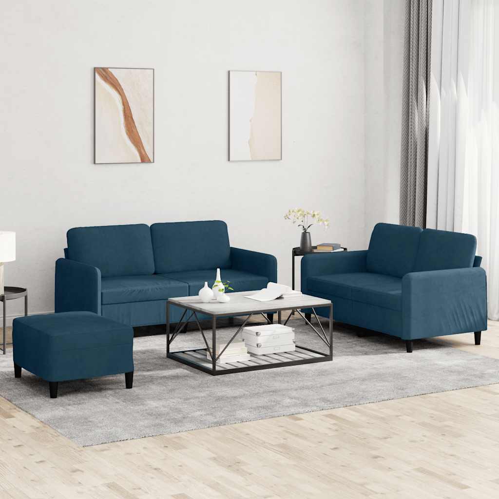 3-dijelni set sofa plavi baršunasti