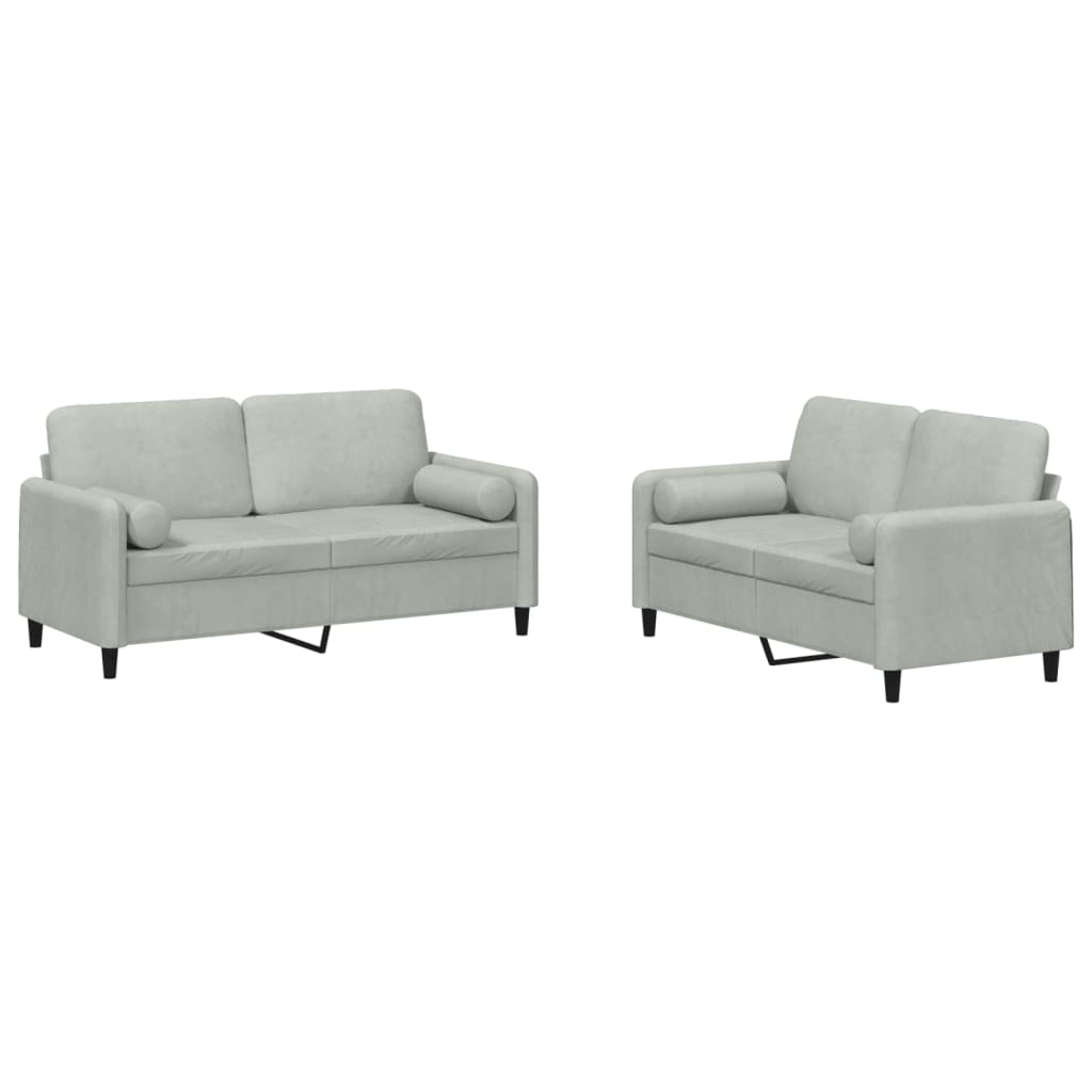 2-dijelni set sofa s jastucima svjetlosivi baršunasti