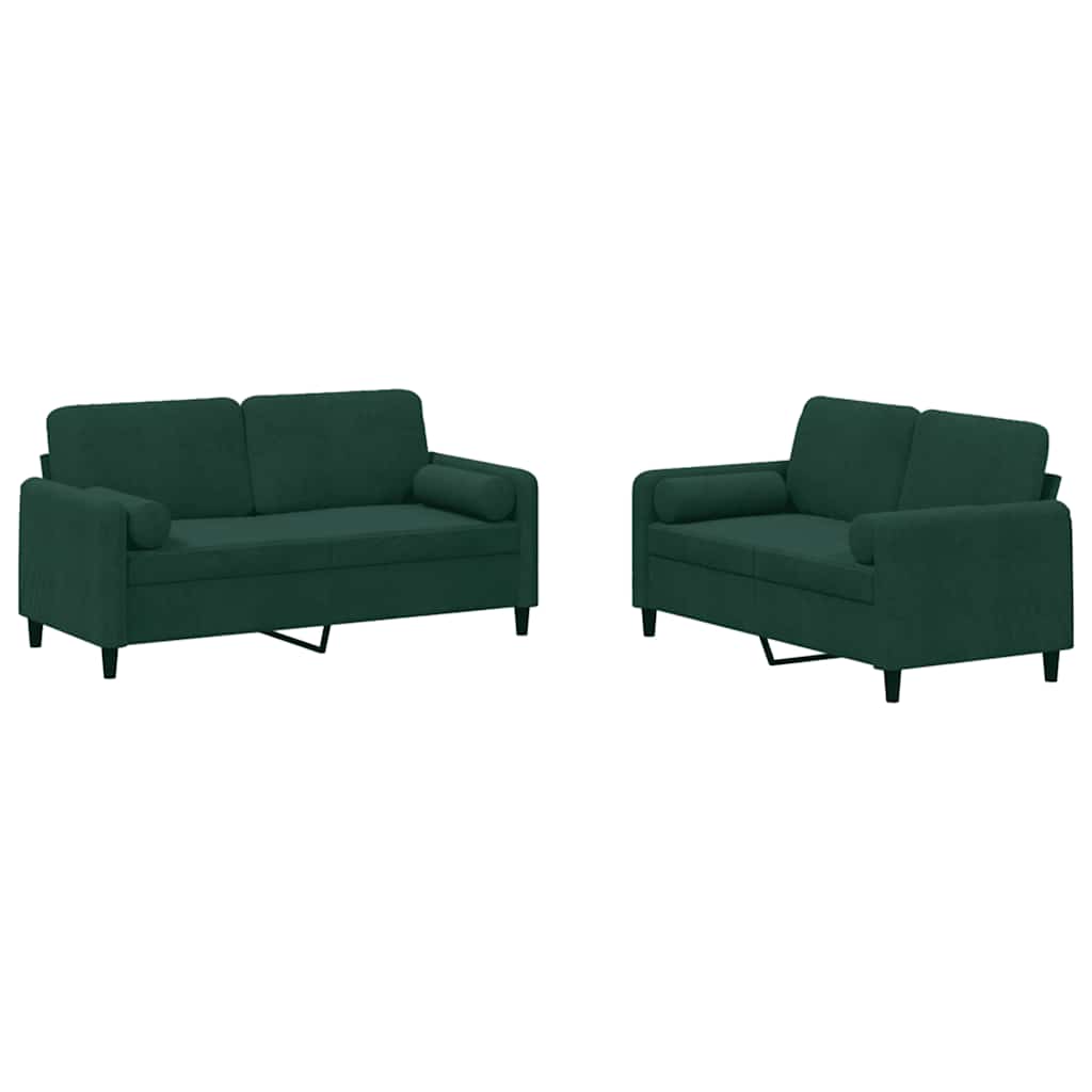 2-dijelni set sofa s jastucima tamnozeleni baršunasti