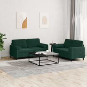 2-dijelni set sofa s jastucima tamnozeleni baršunasti