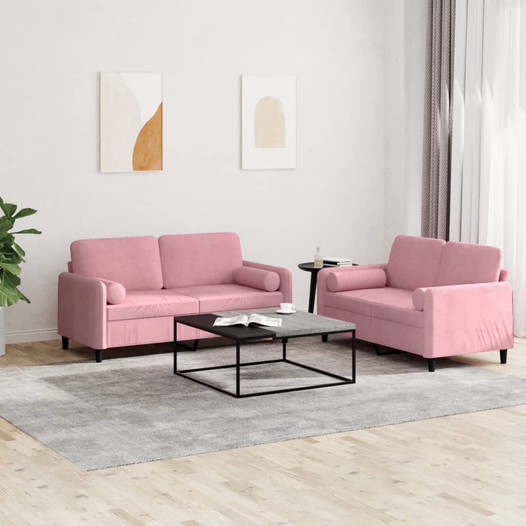 2-dijelni set sofa s jastucima ružičasti baršunasti