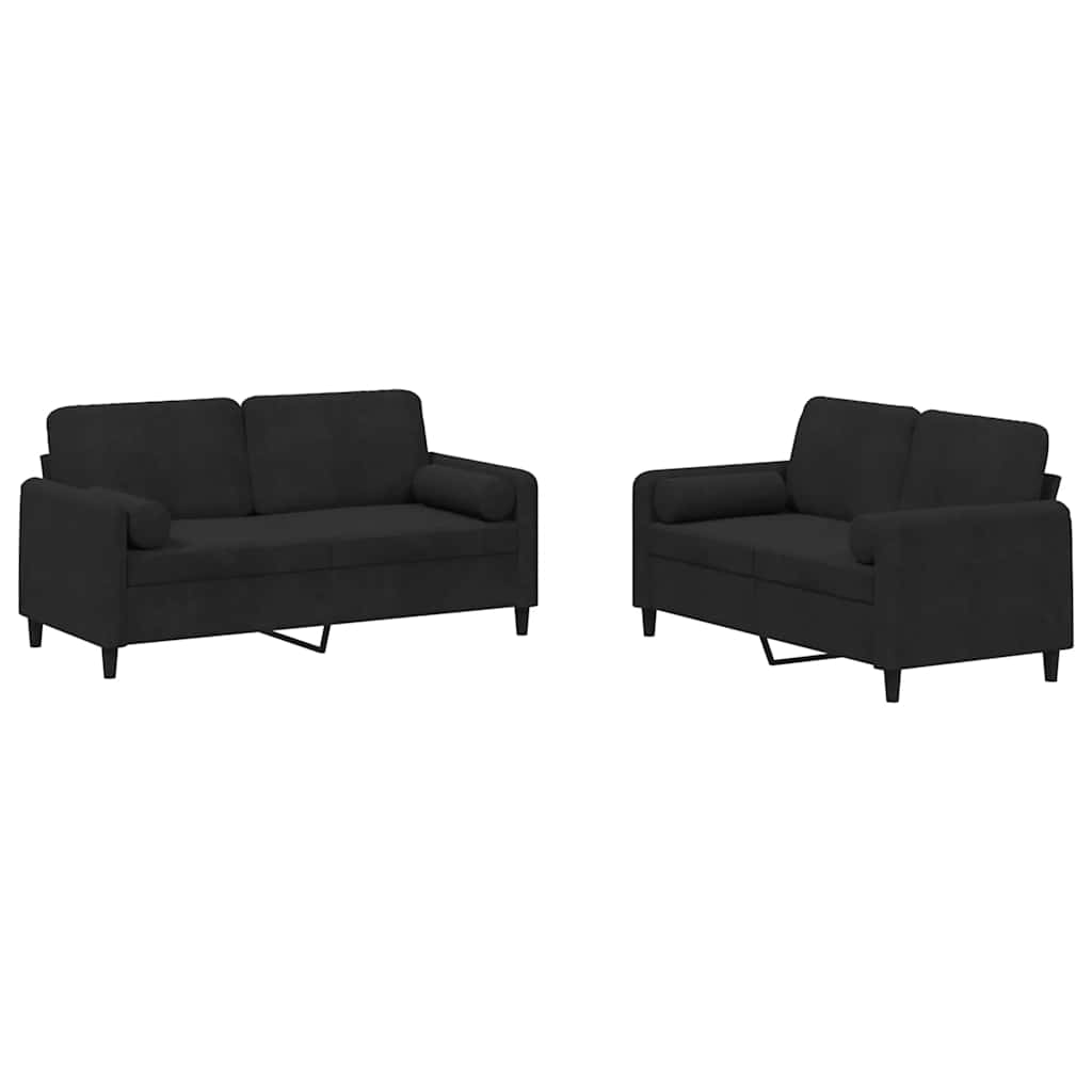2-dijelni set sofa s jastucima crni baršunasti