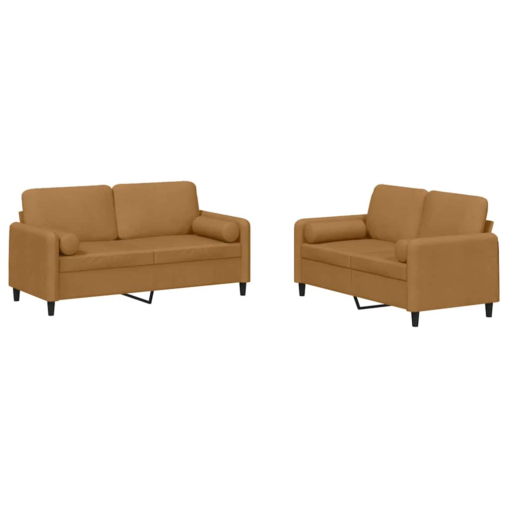 2-dijelni set sofa s jastucima smeđi baršunasti