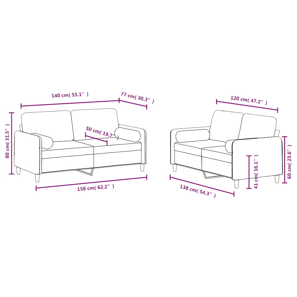 2-dijelni set sofa s jastucima smeđi baršunasti