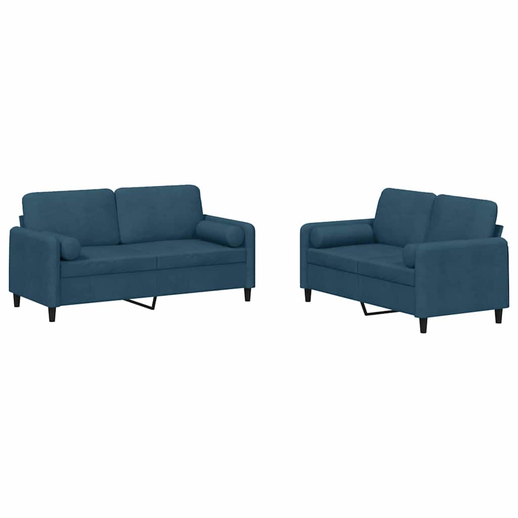 2-dijelni set sofa s jastucima plavi baršunasti