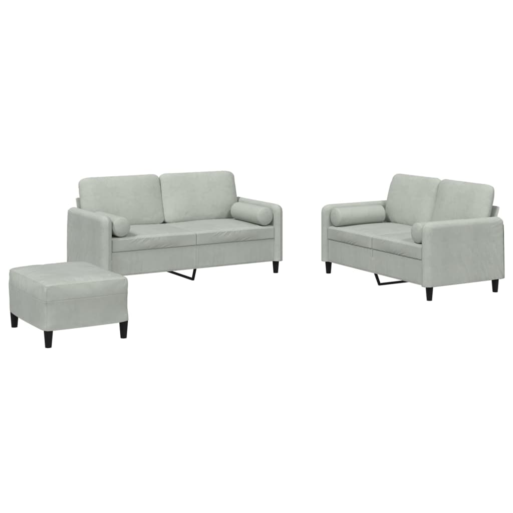 3-dijelni set sofa s jastucima svjetlosivi baršunasti