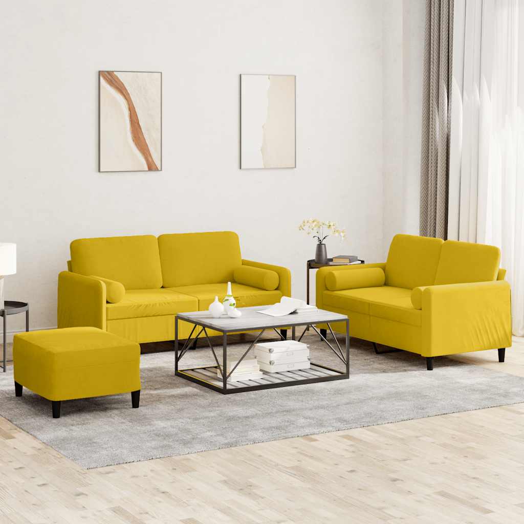 3-dijelni set sofa s jastucima žuti baršunasti