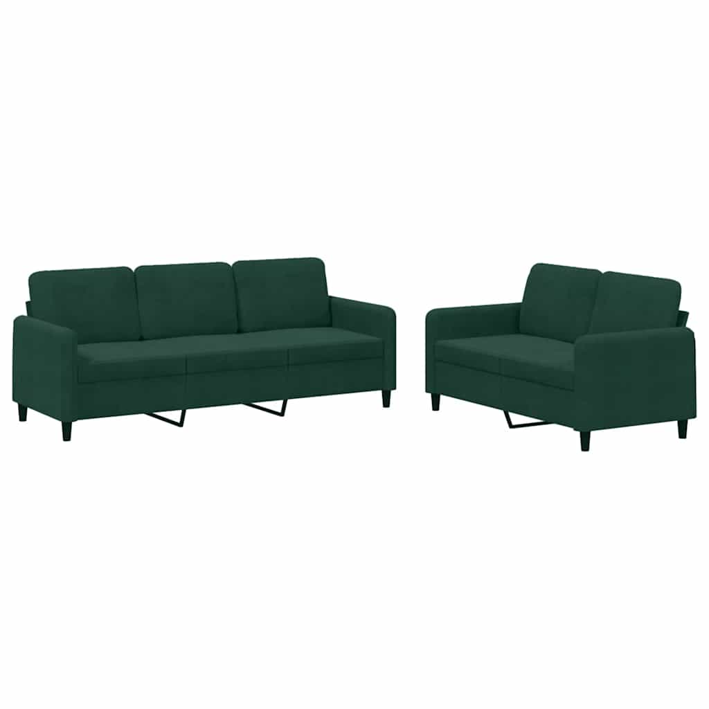 2-dijelni set sofa tamnozeleni baršunasti