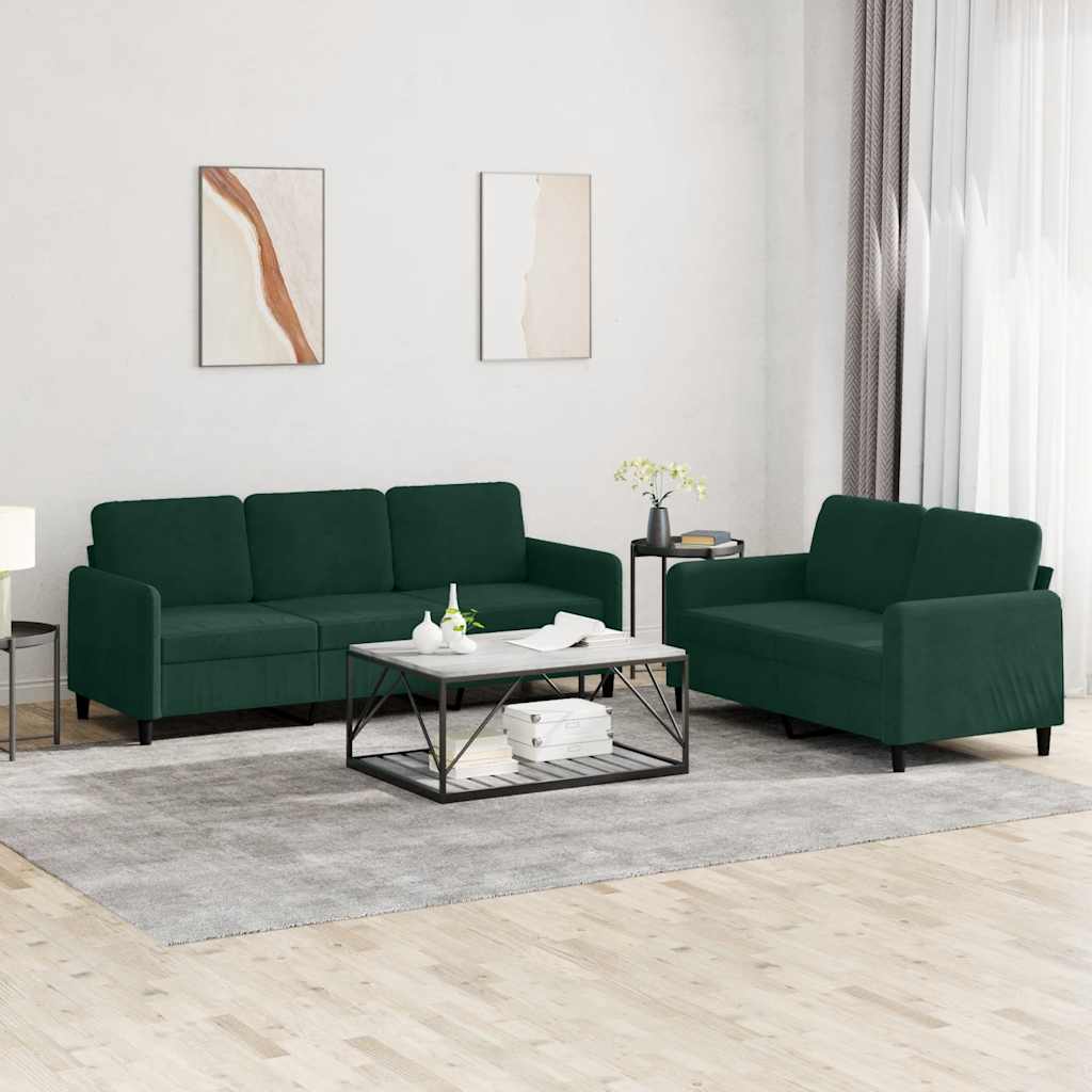 2-dijelni set sofa tamnozeleni baršunasti