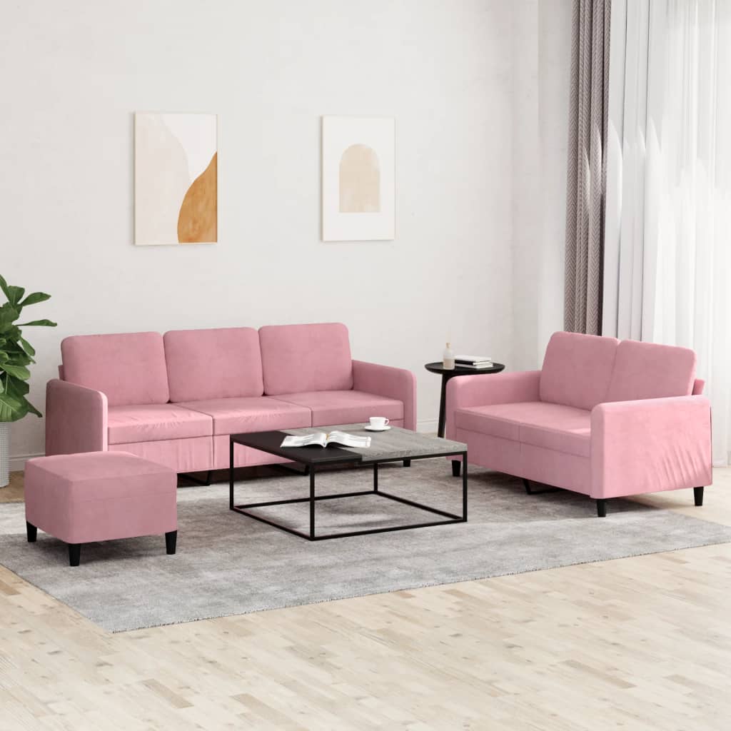 3-dijelni set sofa ružičasti baršunasti