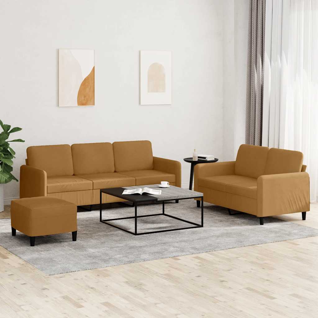 3-dijelni set sofa smeđi baršunasti
