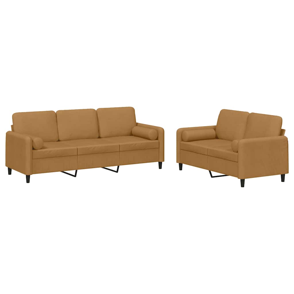 2-dijelni set sofa s jastucima smeđi baršunasti