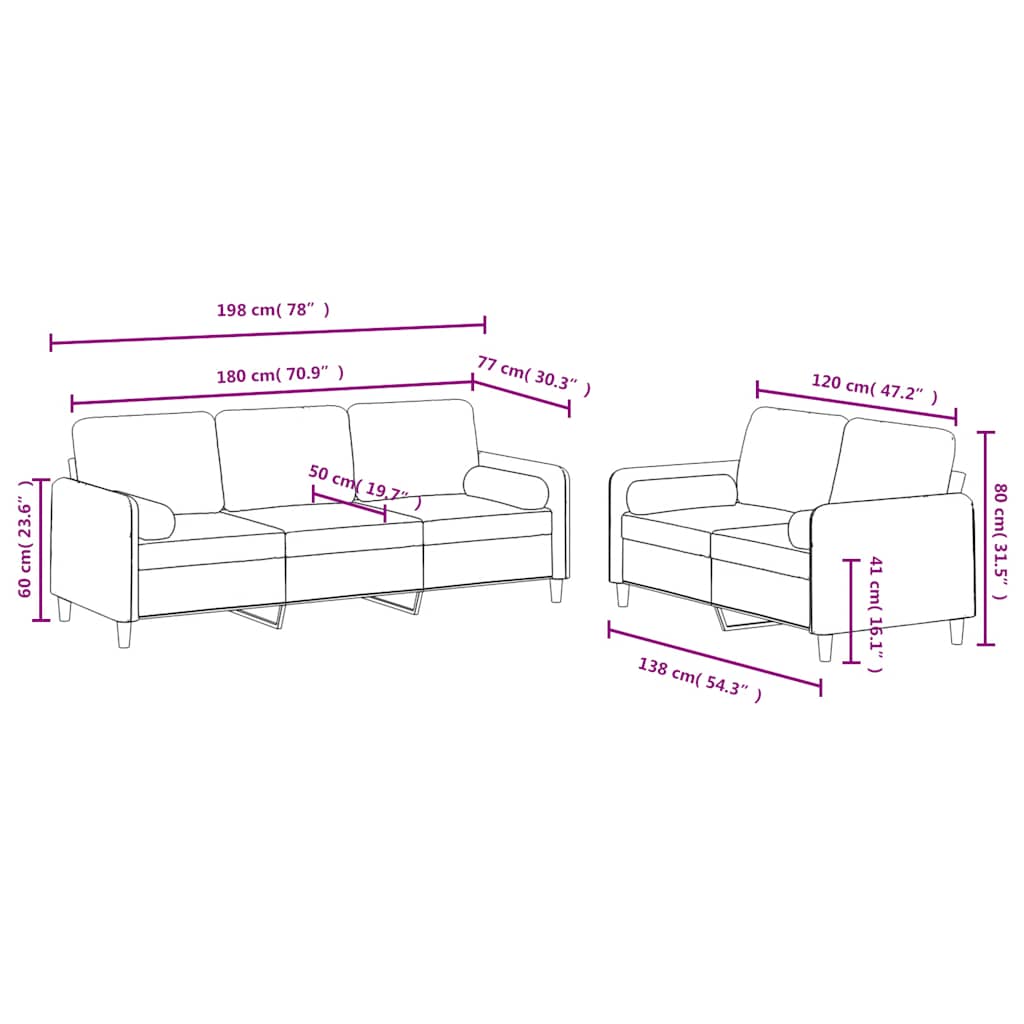 2-dijelni set sofa s jastucima smeđi baršunasti