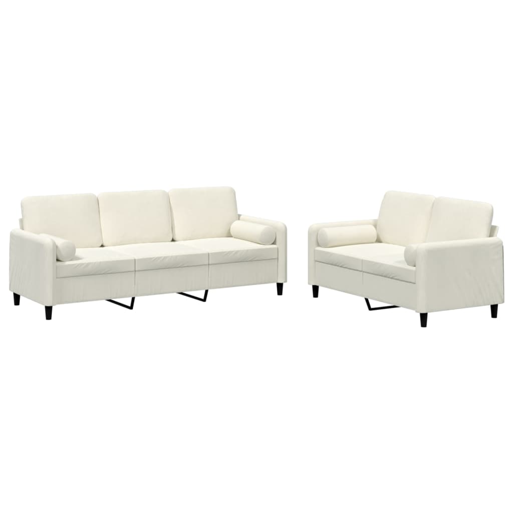 2-dijelni set sofa s jastucima krem baršunasti