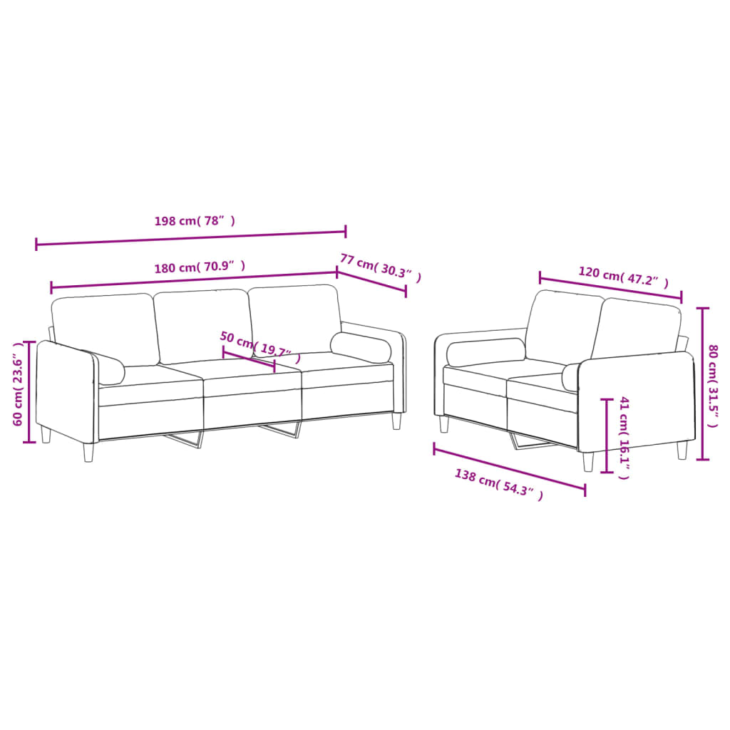 2-dijelni set sofa s jastucima krem baršunasti