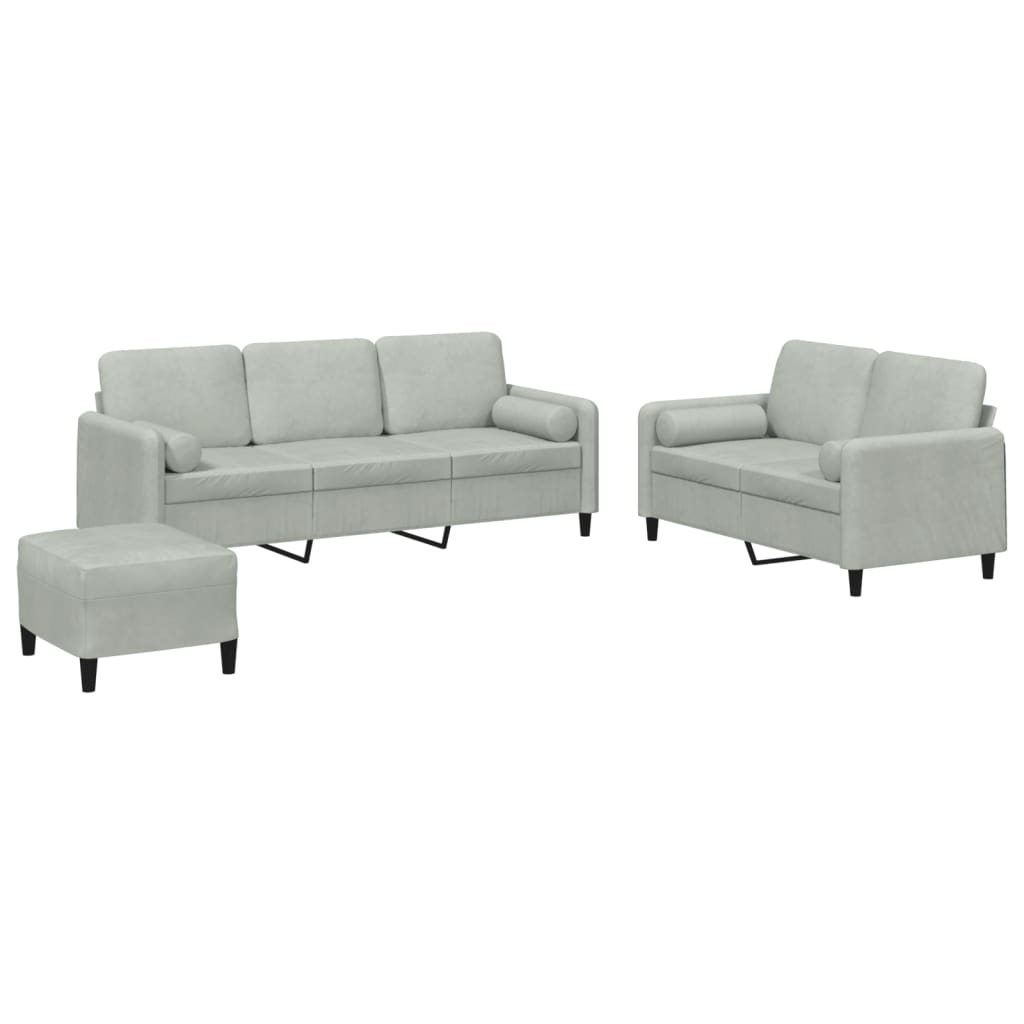 3-dijelni set sofa s jastucima svjetlosivi baršunasti